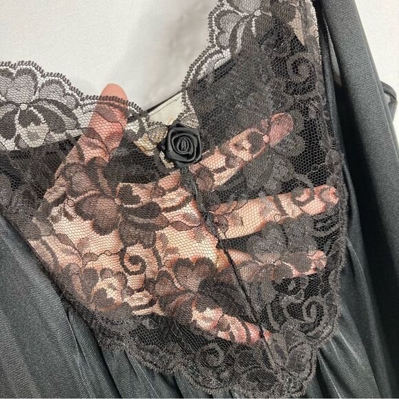 Cachet Black Vintage Lingerie Long Maxi Nightgown Large Lace Detail 80s - Picture 8 of 11